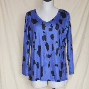HXN Blue Leopard V-Neck Long Sleeve Shirt